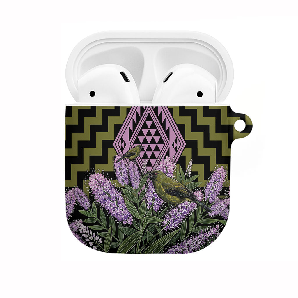 Rongoa Maori New Zealand Koromiko AirPods Case NZ Hebe Korimako Bellbird Poutama LT14 Green - Polynesian Pride