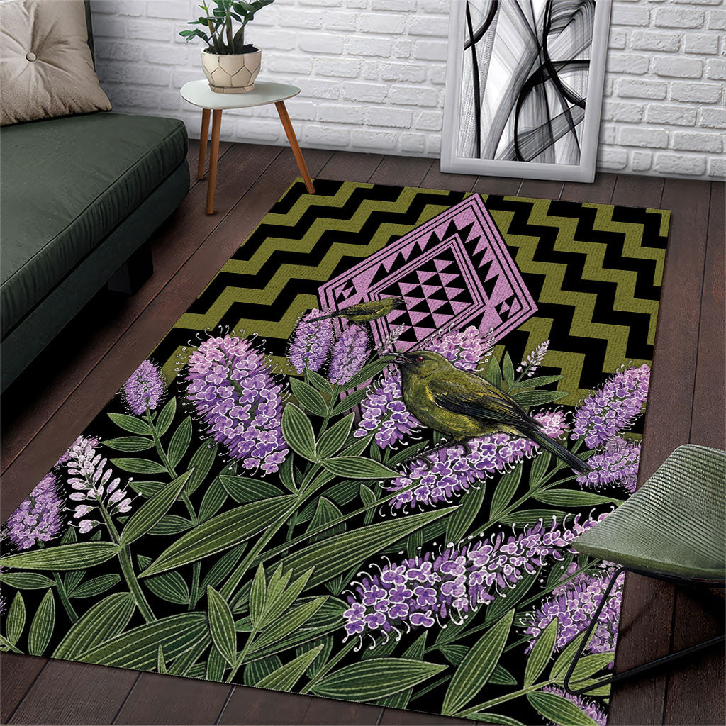 Rongoa Maori New Zealand Koromiko Area Rug NZ Hebe Korimako Bellbird Poutama LT14 Green - Polynesian Pride