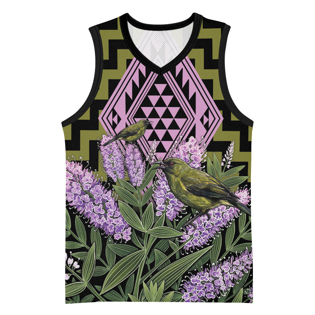 Rongoa Maori New Zealand Koromiko Basketball Jersey NZ Hebe Korimako Bellbird Poutama LT14 Unisex Green - Polynesian Pride