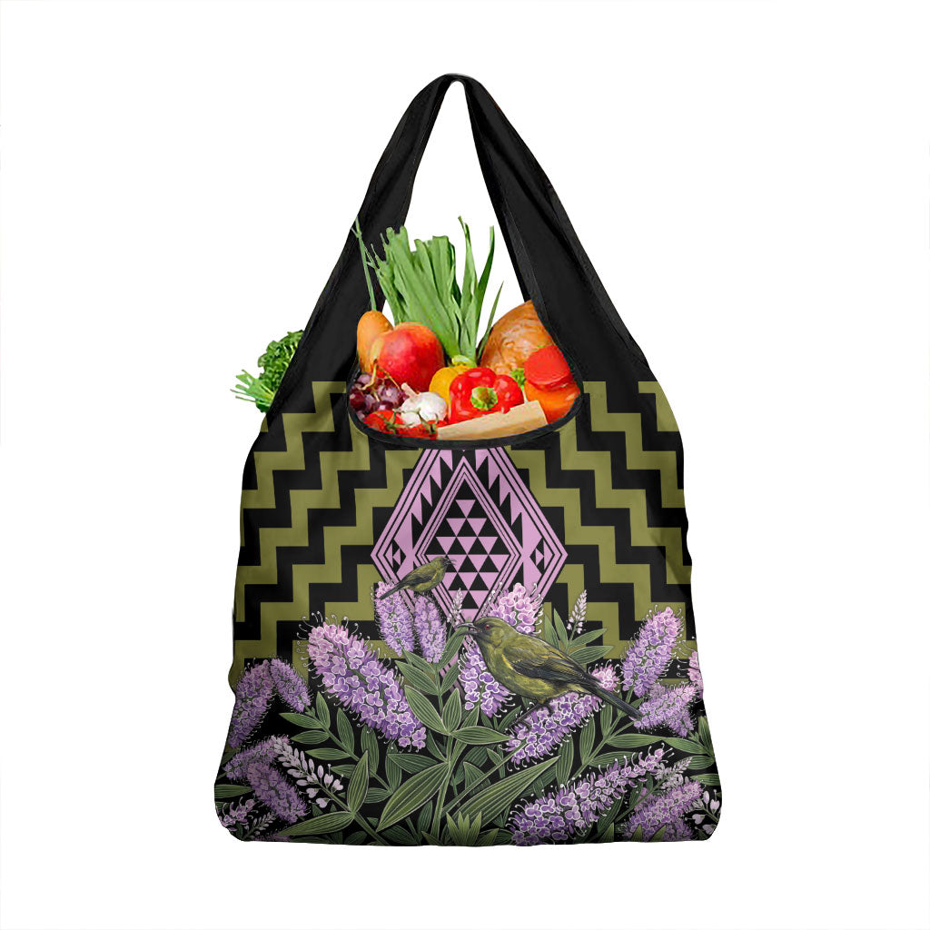 Rongoa Maori New Zealand Koromiko Grocery Bag NZ Hebe Korimako Bellbird Poutama LT14 1-pack One Size Green - Polynesian Pride
