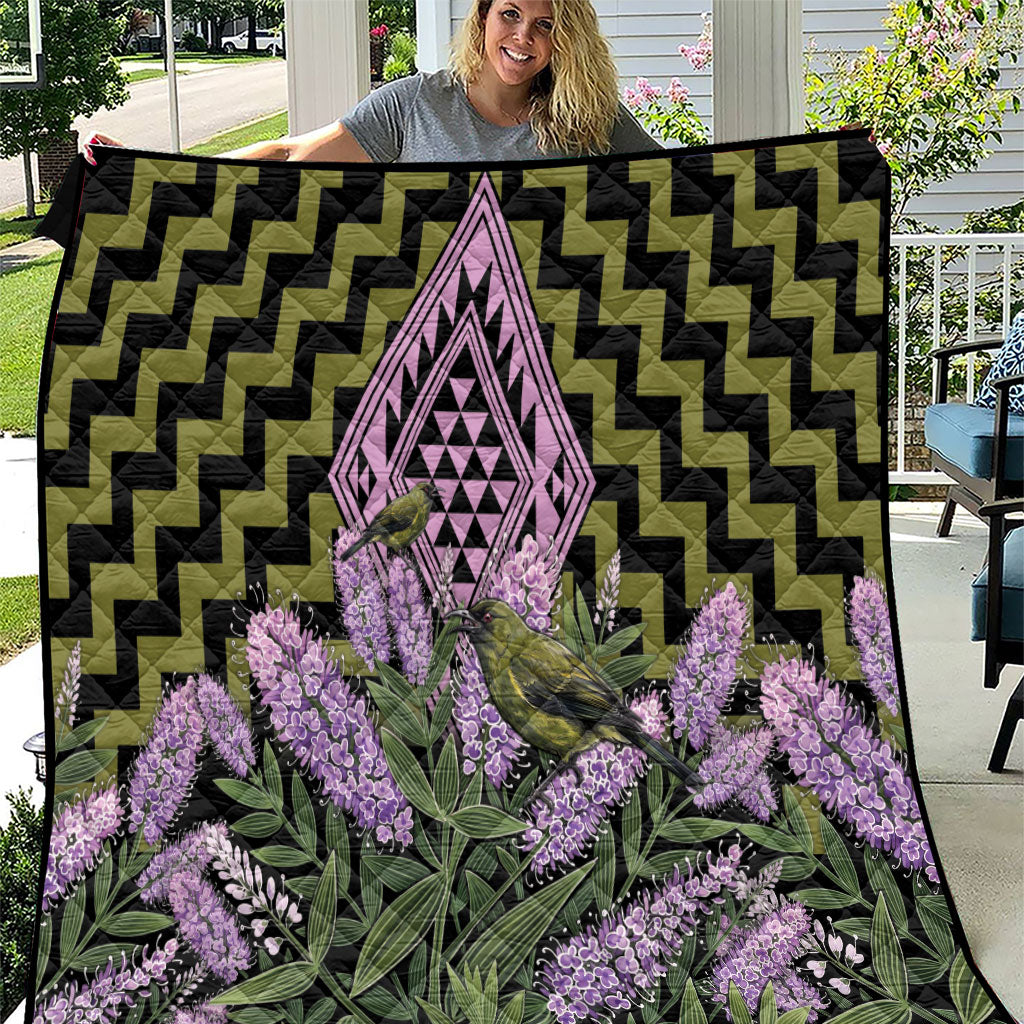 Rongoa Maori New Zealand Koromiko Quilt NZ Hebe Korimako Bellbird Poutama LT14 Green - Polynesian Pride