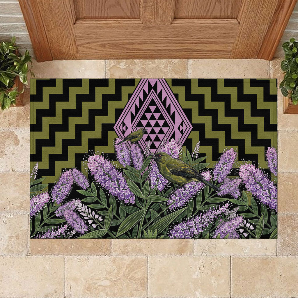 Rongoa Maori New Zealand Koromiko Rubber Doormat NZ Hebe Korimako Bellbird Poutama LT14 Green - Polynesian Pride