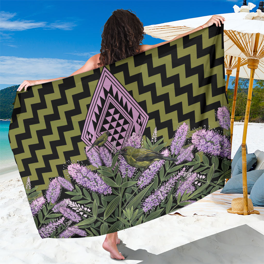 Rongoa Maori New Zealand Koromiko Sarong NZ Hebe Korimako Bellbird Poutama LT14 One Size 44 x 66 inches Green - Polynesian Pride