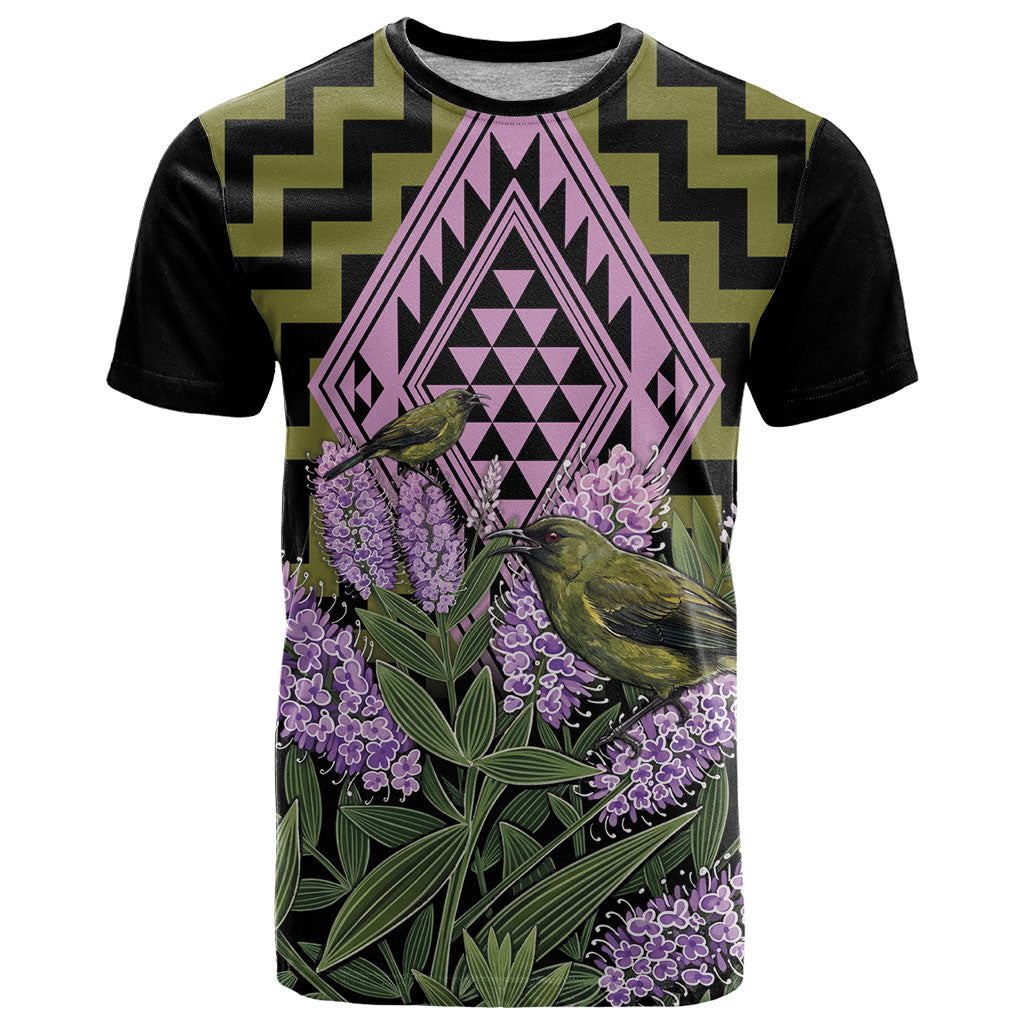 Rongoa Maori New Zealand Koromiko T Shirt NZ Hebe Korimako Bellbird Poutama LT14 Green - Polynesian Pride