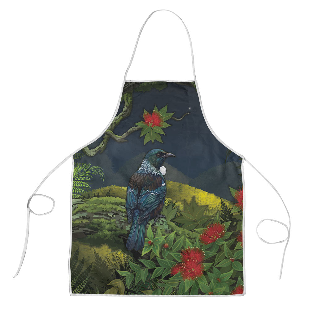 Rongoa Maori New Zealand Rata Apron NZ Tui Bird Forest Vibes LT14 Green - Polynesian Pride