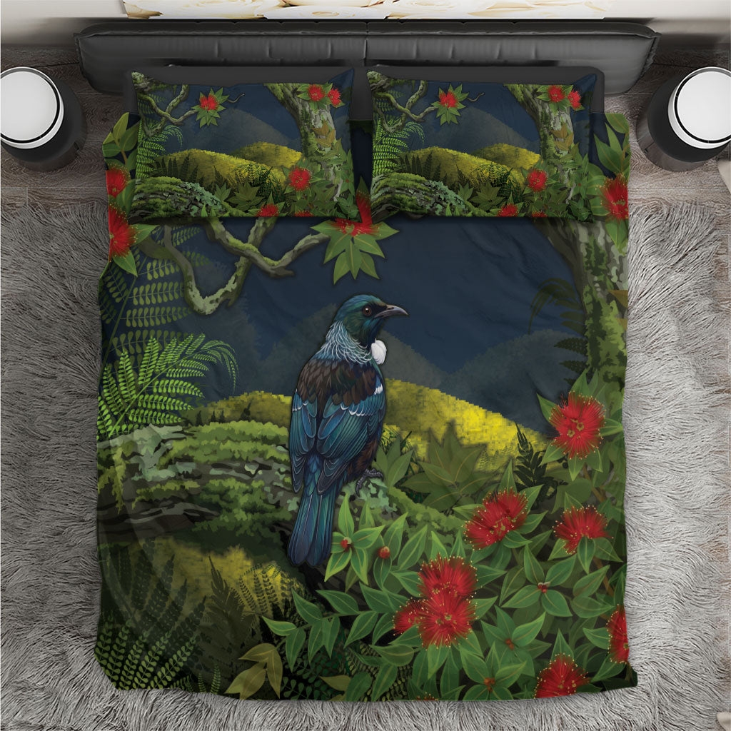 Rongoa Maori New Zealand Rata Bedding Set NZ Tui Bird Forest Vibes LT14 Green - Polynesian Pride