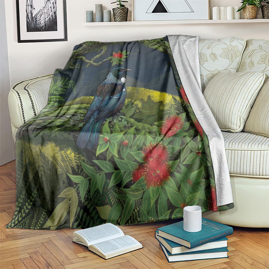 Rongoa Maori New Zealand Rata Blanket NZ Tui Bird Forest Vibes LT14 Green - Polynesian Pride