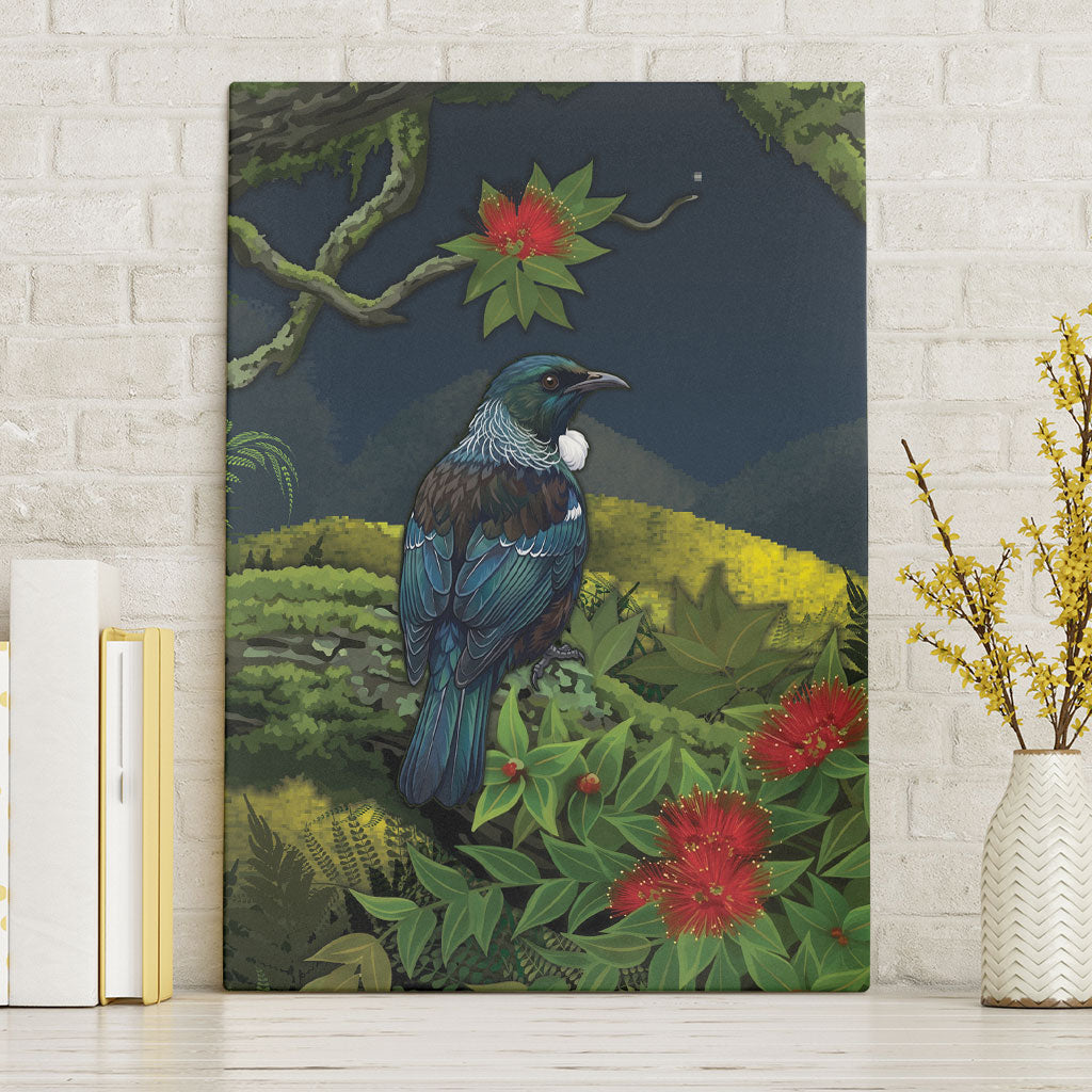 Rongoa Maori New Zealand Rata Canvas Wall Art NZ Tui Bird Forest Vibes LT14 Without Frame Green - Polynesian Pride