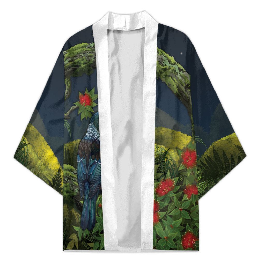 Rongoa Maori New Zealand Rata Kimono NZ Tui Bird Forest Vibes LT14 Unisex Green - Polynesian Pride