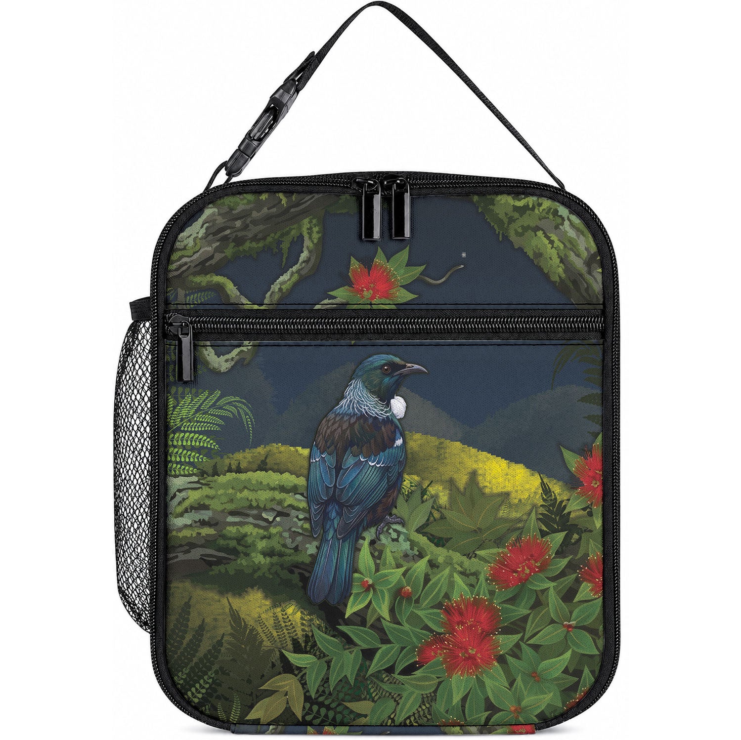 Rongoa Maori New Zealand Rata Lunch Bag NZ Tui Bird Forest Vibes LT14 10.2 × 8.3 × 4.3 inch Green - Polynesian Pride