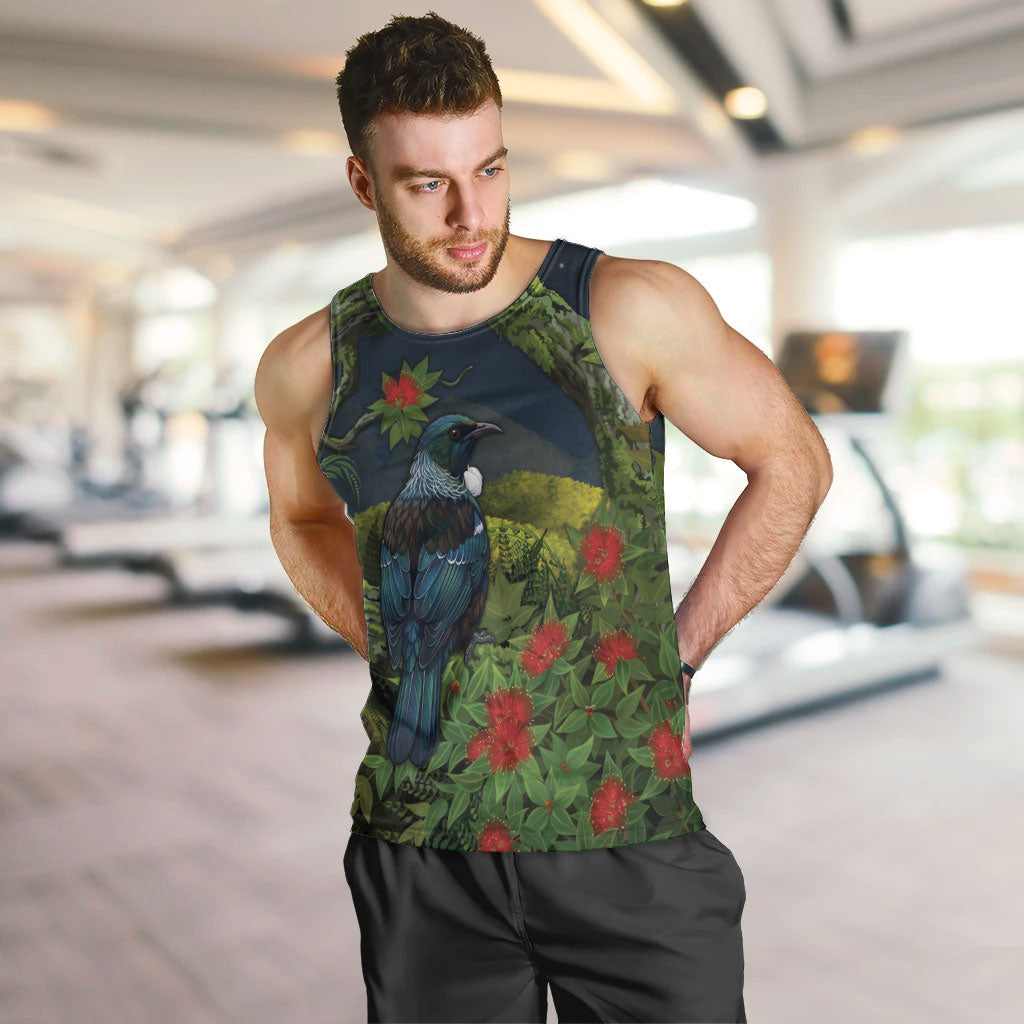 Rongoa Maori New Zealand Rata Men Tank Top NZ Tui Bird Forest Vibes LT14 Green - Polynesian Pride