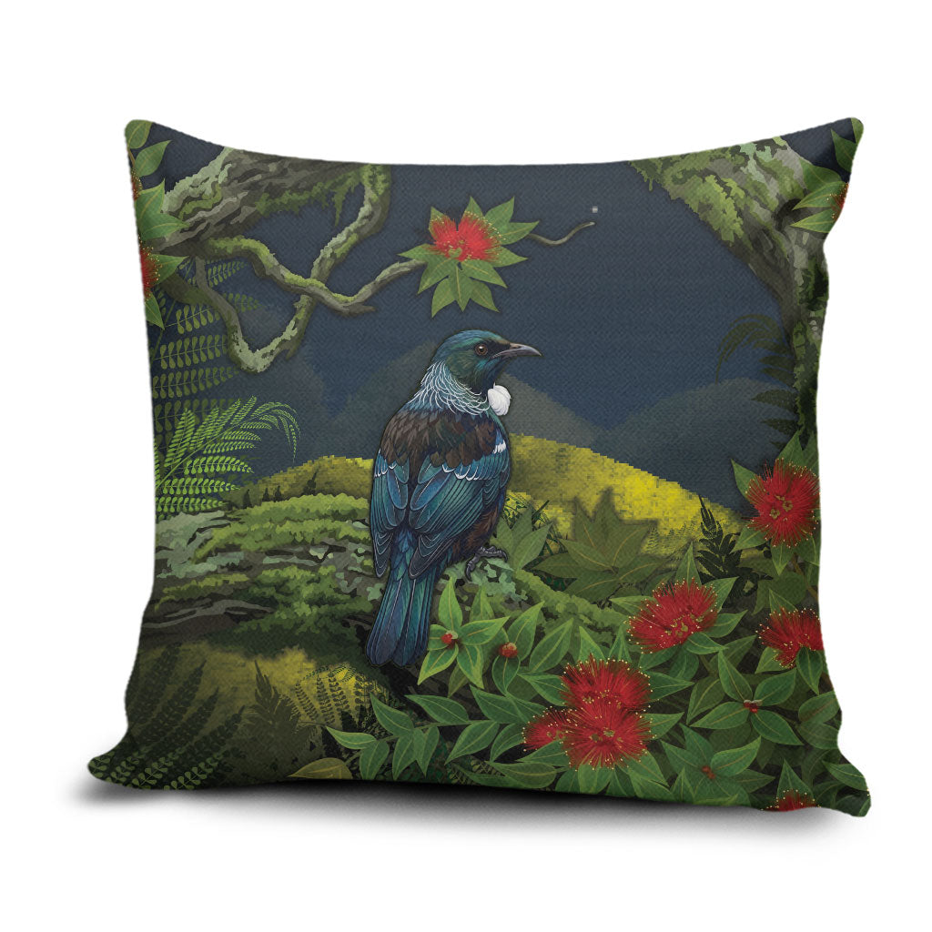 Rongoa Maori New Zealand Rata Pillow Cover NZ Tui Bird Forest Vibes LT14 Green - Polynesian Pride