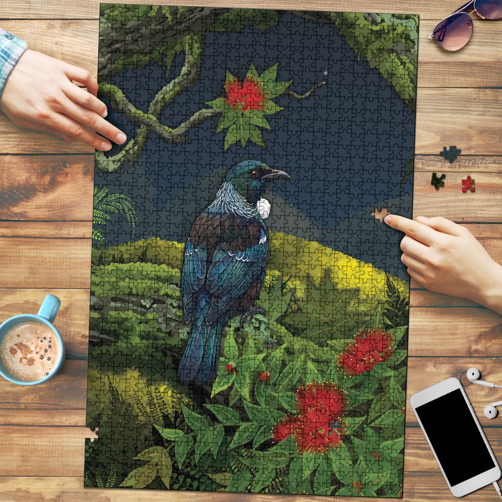 Rongoa Maori New Zealand Rata Puzzle NZ Tui Bird Forest Vibes LT14 Green - Polynesian Pride