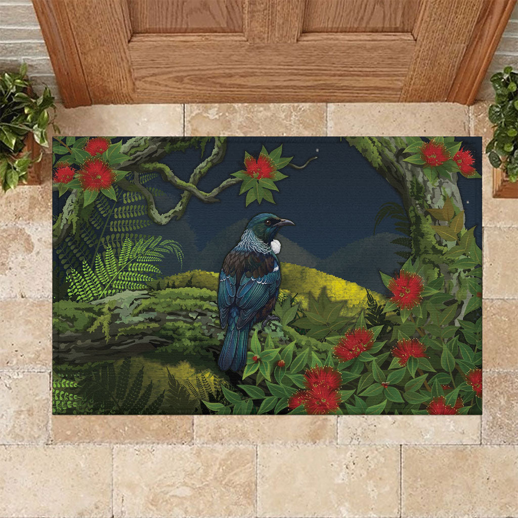 Rongoa Maori New Zealand Rata Rubber Doormat NZ Tui Bird Forest Vibes LT14 Green - Polynesian Pride