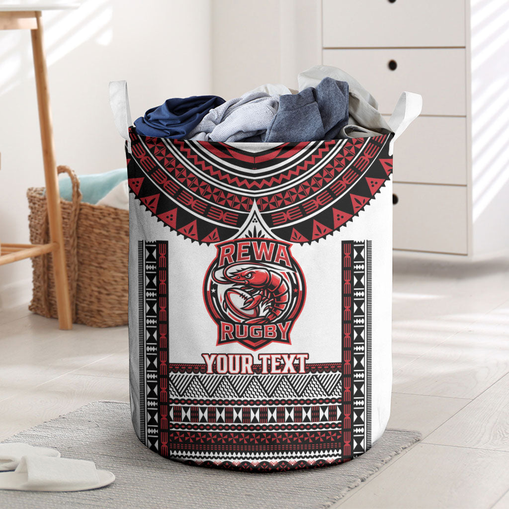 Fiji Rewa Rugby Custom Laundry Basket Go Champions Fijian Tapa Pattern LT14 White - Polynesian Pride