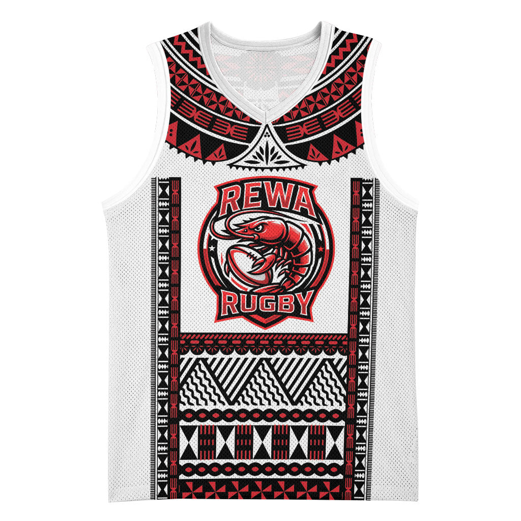 Fiji Rewa Rugby Custom Basketball Jersey Go Champions Fijian Tapa Pattern LT14 Unisex White - Polynesian Pride