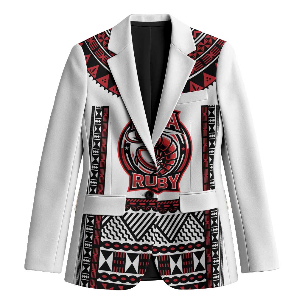 Fiji Rewa Rugby Custom Blazer Go Champions Fijian Tapa Pattern LT14 Unisex White - Polynesian Pride