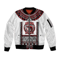 Fiji Rewa Rugby Custom Sleeve Zip Bomber Jacket Go Champions Fijian Tapa Pattern LT14 Unisex White - Polynesian Pride