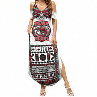 Fiji Rewa Rugby Custom Summer Maxi Dress Go Champions Fijian Tapa Pattern LT14 Women White - Polynesian Pride