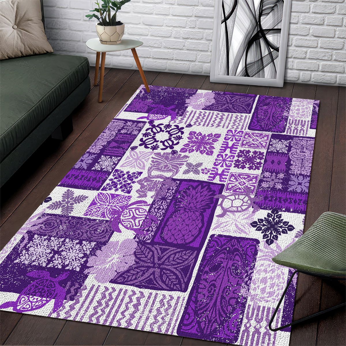 Hawaiian Quilt Area Rug Tiki Tropical Retro Purple Version LT14 Purple - Polynesian Pride