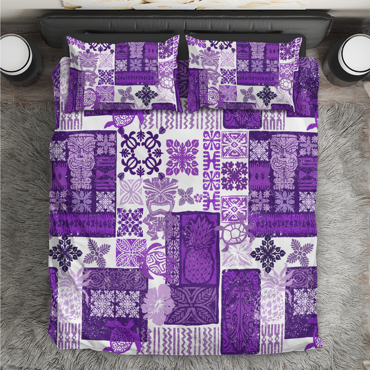 Hawaiian Quilt Bedding Set Tiki Tropical Retro Purple Version LT14 Purple - Polynesian Pride