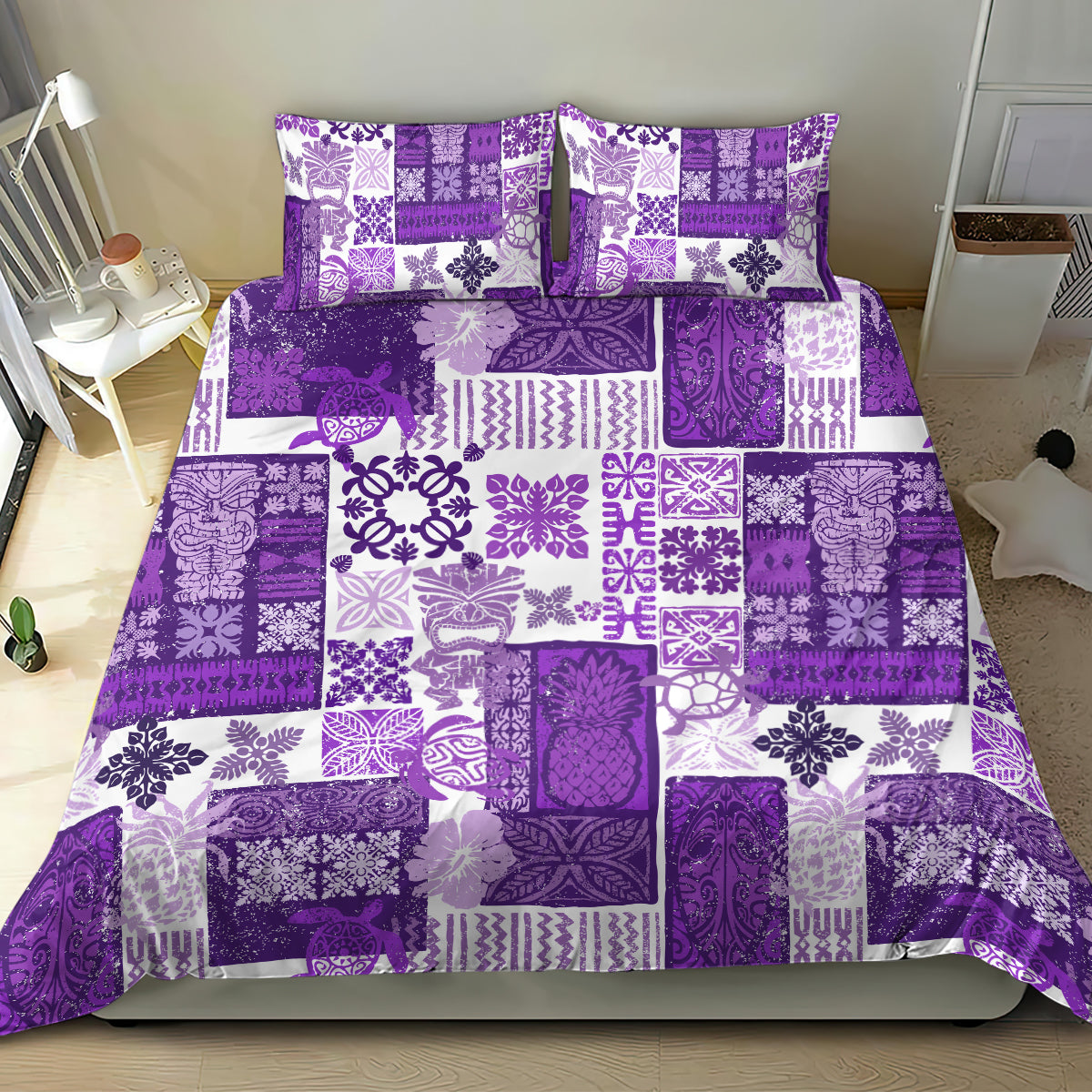 Hawaiian Quilt Bedding Set Tiki Tropical Retro Purple Version LT14 - Polynesian Pride
