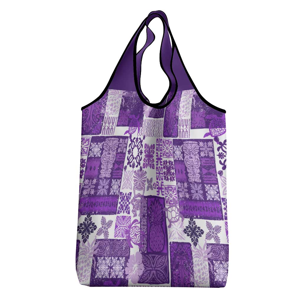 Hawaiian Quilt Grocery Bag Tiki Tropical Retro Purple Version