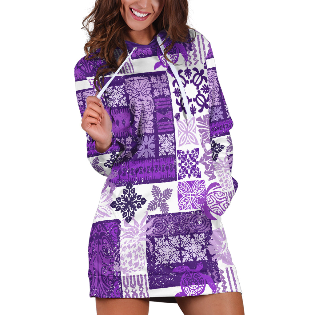 Hawaiian Quilt Hoodie Dress Tiki Tropical Retro Purple Version LT14 Purple - Polynesian Pride