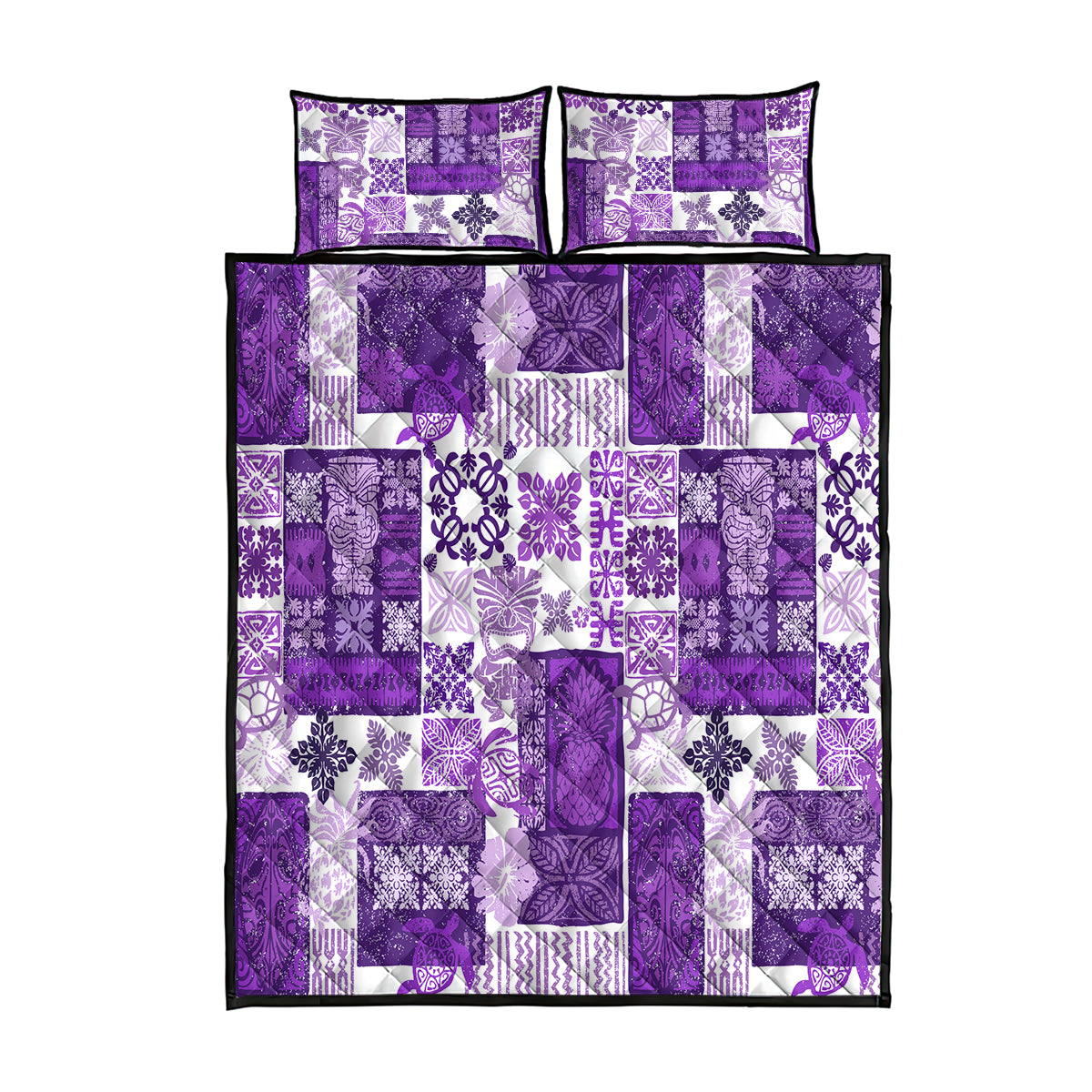 Hawaiian Quilt Quilt Bed Set Tiki Tropical Retro Purple Version LT14 Purple - Polynesian Pride