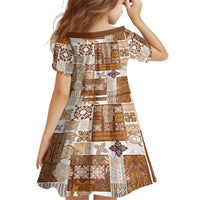 Hawaiian Quilt Family Matching Puletasi Dress and Hawaiian Shirt Tiki Tropical Retro Brown Version LT14 - Polynesian Pride