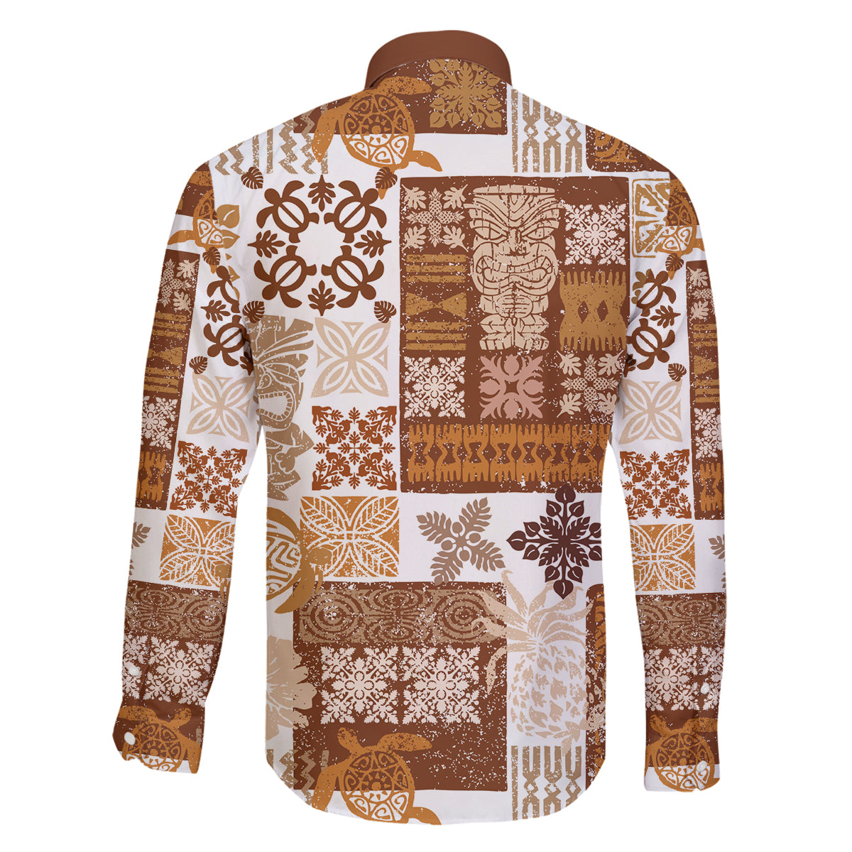 Hawaiian Quilt Family Matching Puletasi Dress and Hawaiian Shirt Tiki Tropical Retro Brown Version LT14 - Polynesian Pride