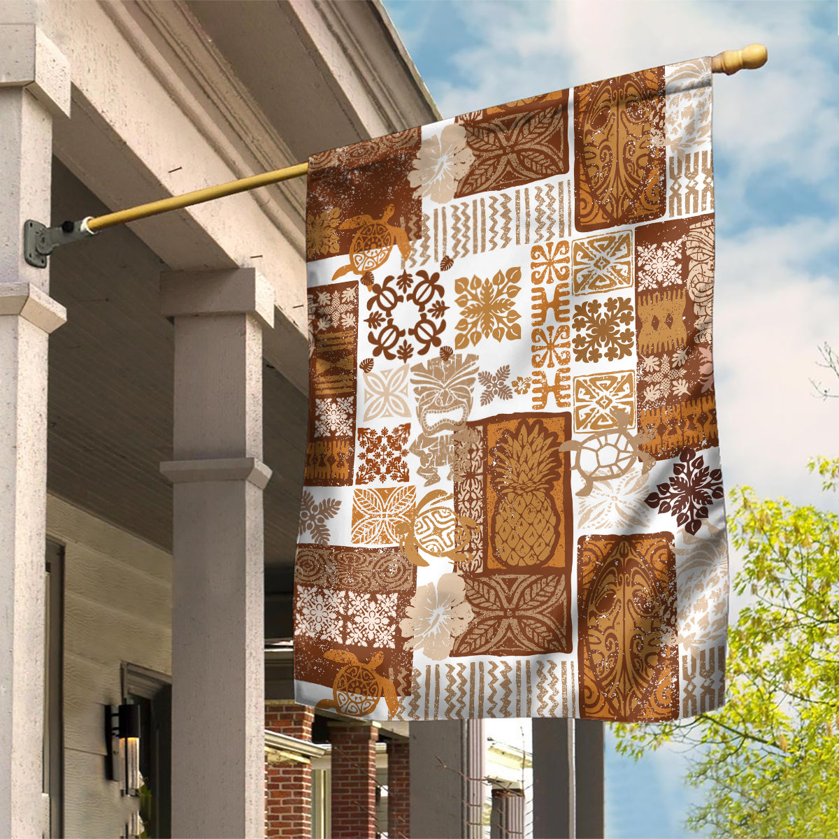 Hawaiian Quilt Garden Flag Tiki Tropical Retro Brown Version LT14 House Flag Brown - Polynesian Pride