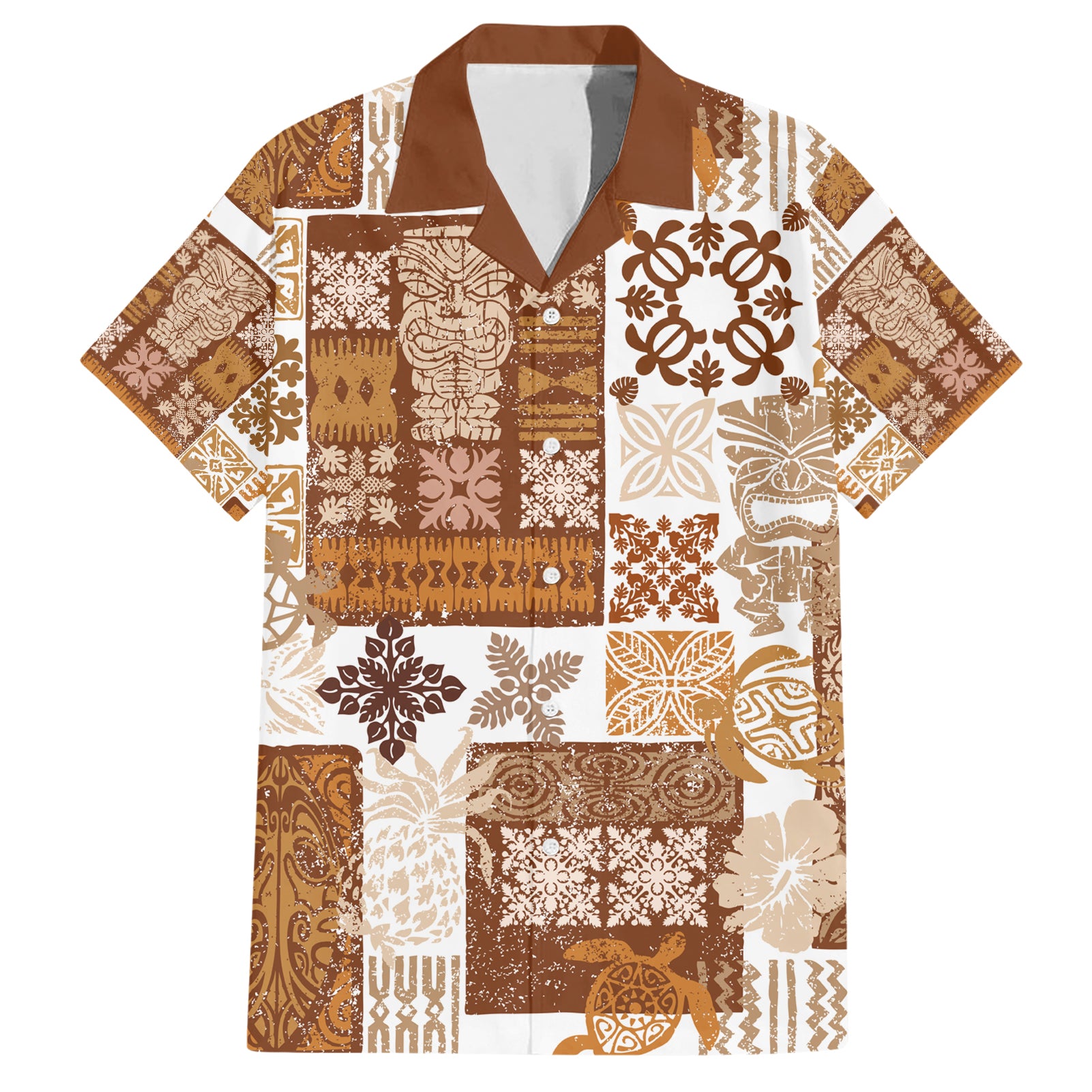 Hawaiian Quilt Hawaiian Shirt Tiki Tropical Retro Brown Version LT14 Brown - Polynesian Pride