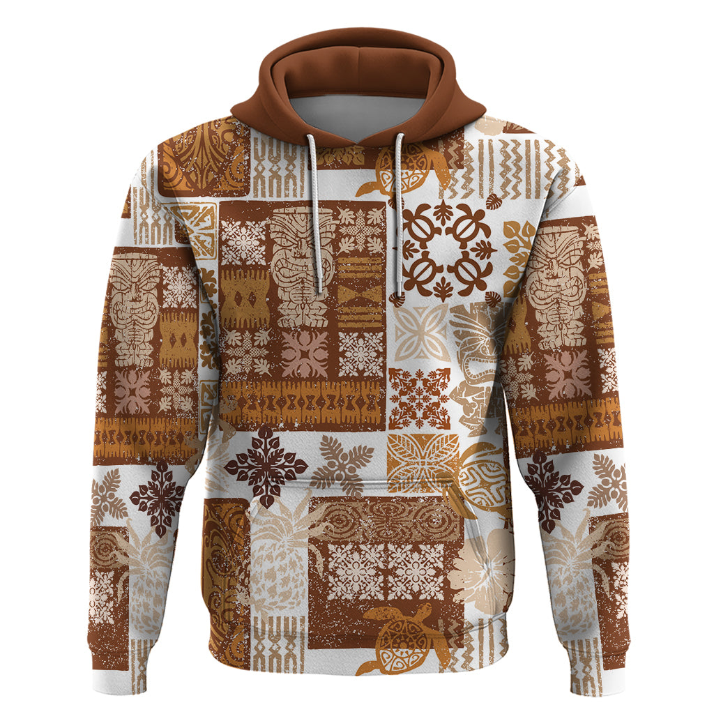 Hawaiian Quilt Hoodie Tiki Tropical Retro Brown Version LT14 Brown - Polynesian Pride