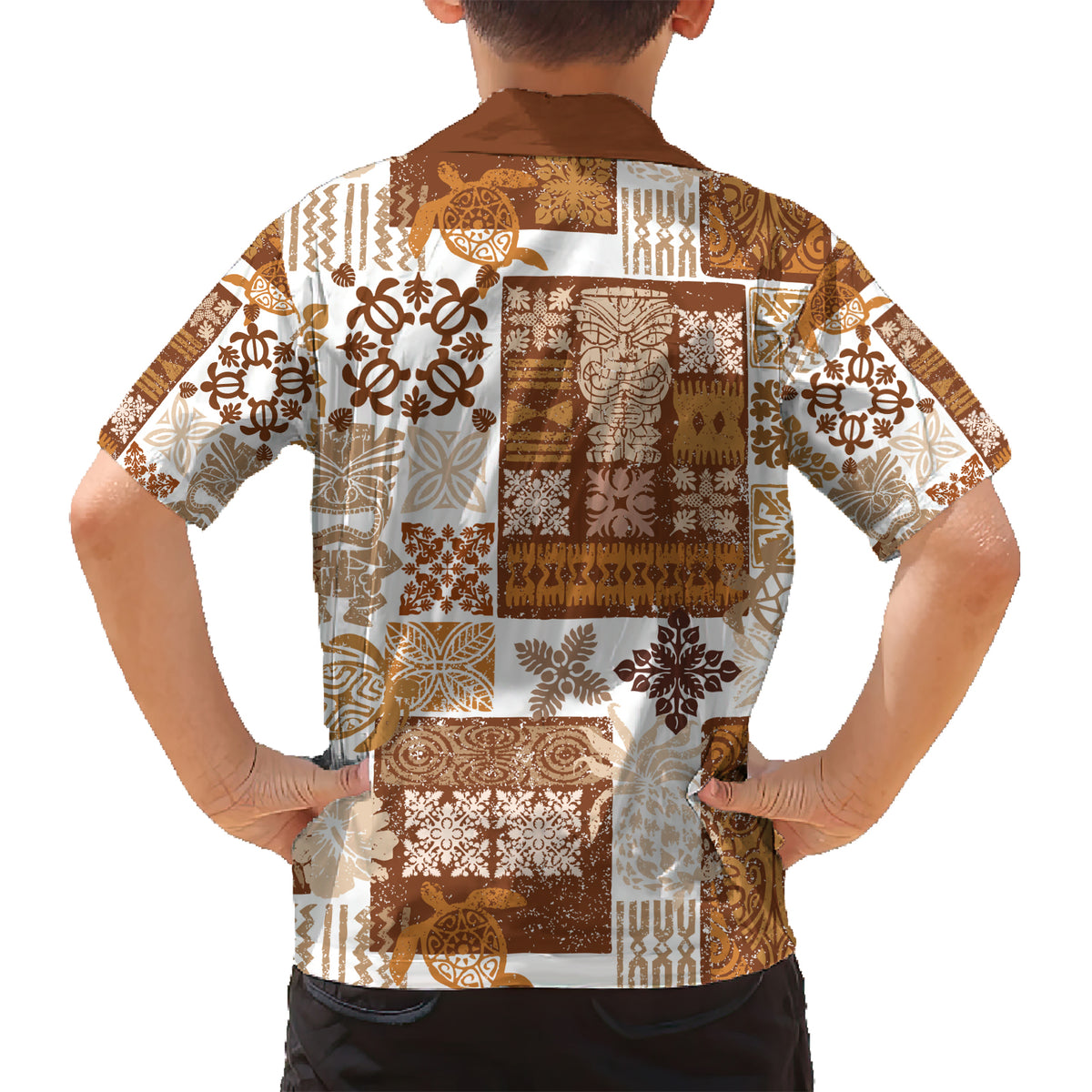 Hawaiian Quilt Kid Hawaiian Shirt Tiki Tropical Retro Brown Version LT14 - Polynesian Pride