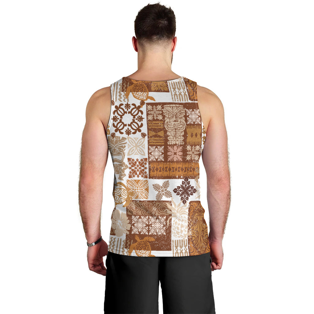 Hawaiian Quilt Men Tank Top Tiki Tropical Retro Brown Version LT14 - Polynesian Pride