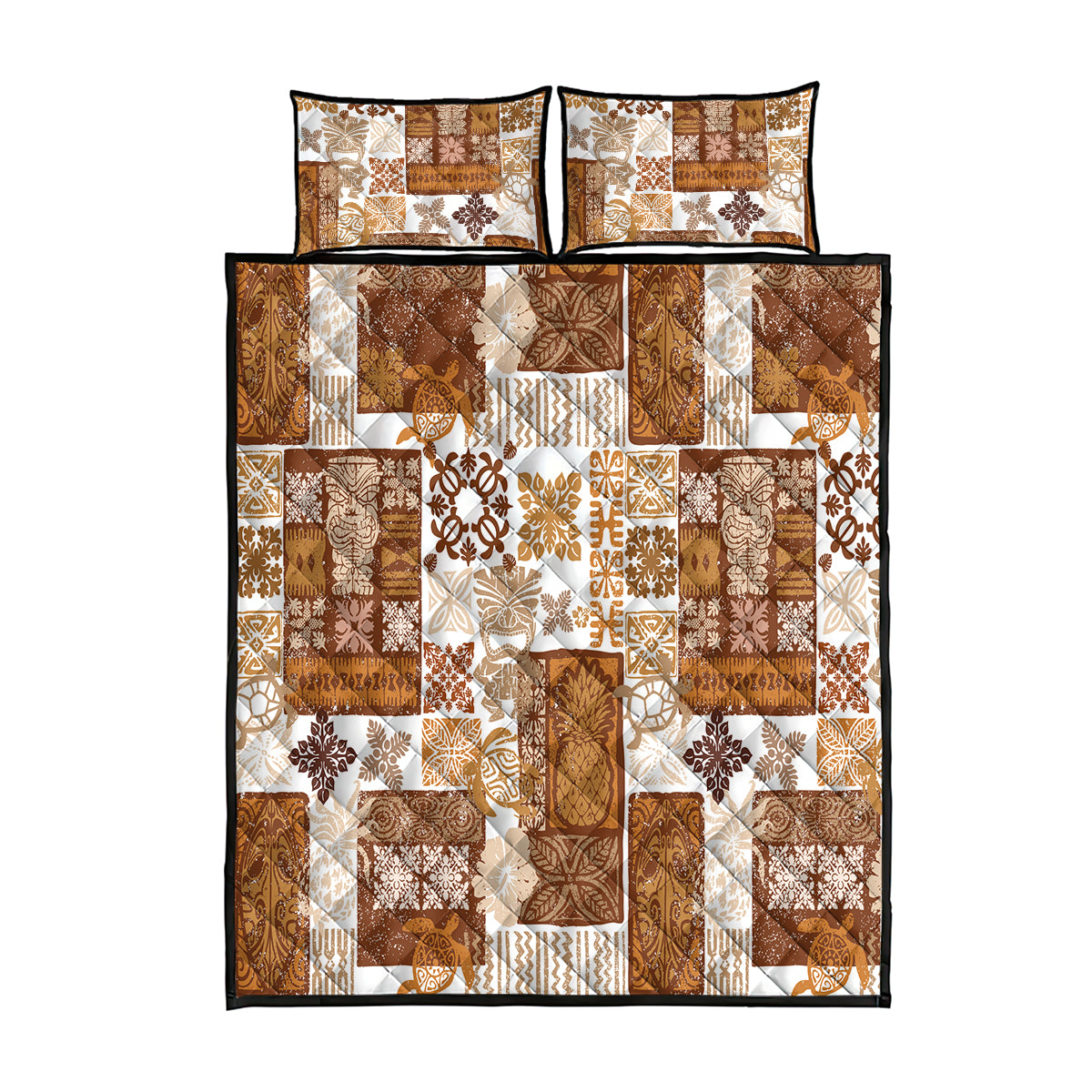 Hawaiian Quilt Quilt Bed Set Tiki Tropical Retro Brown Version LT14 Brown - Polynesian Pride