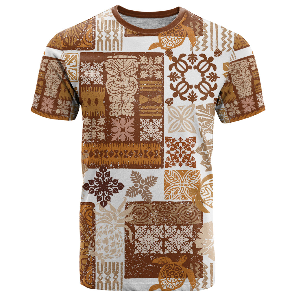 Hawaiian Quilt T Shirt Tiki Tropical Retro Brown Version LT14 Brown - Polynesian Pride