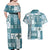 Hawaiian Quilt Couples Matching Off Shoulder Maxi Dress and Hawaiian Shirt Tiki Tropical Retro Dark Cyan Version LT14 - Polynesian Pride