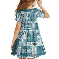 Hawaiian Quilt Family Matching Off Shoulder Maxi Dress and Hawaiian Shirt Tiki Tropical Retro Dark Cyan Version LT14 - Polynesian Pride