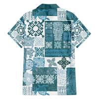 Hawaiian Quilt Family Matching Off Shoulder Maxi Dress and Hawaiian Shirt Tiki Tropical Retro Dark Cyan Version LT14 - Polynesian Pride
