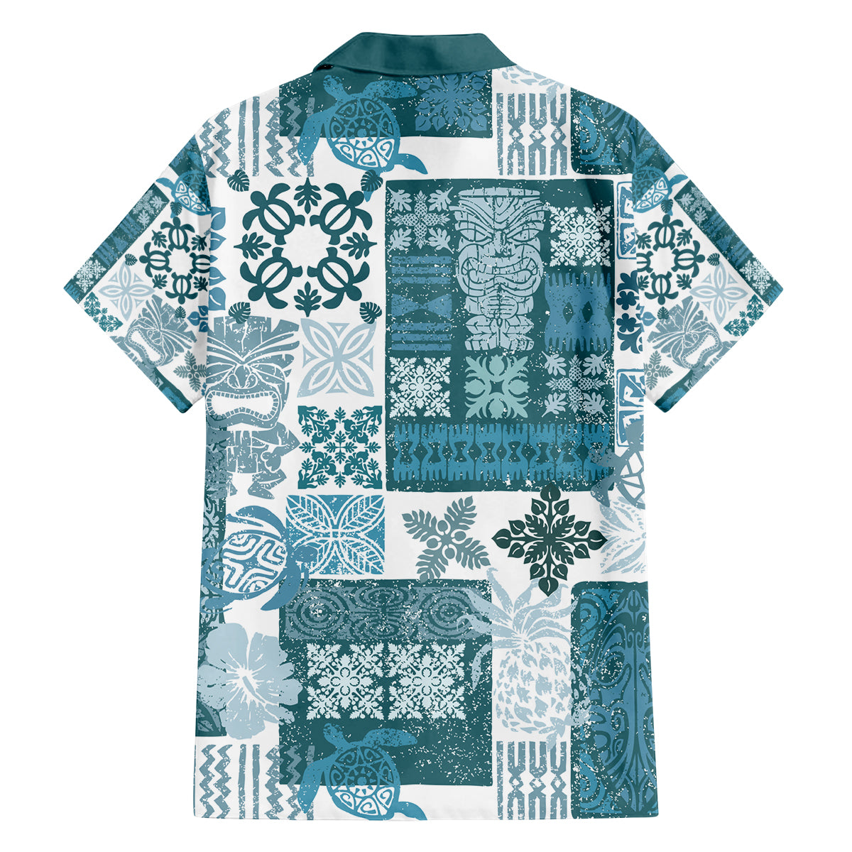 Hawaiian Quilt Family Matching Puletasi Dress and Hawaiian Shirt Tiki Tropical Retro Dark Cyan Version LT14 - Polynesian Pride