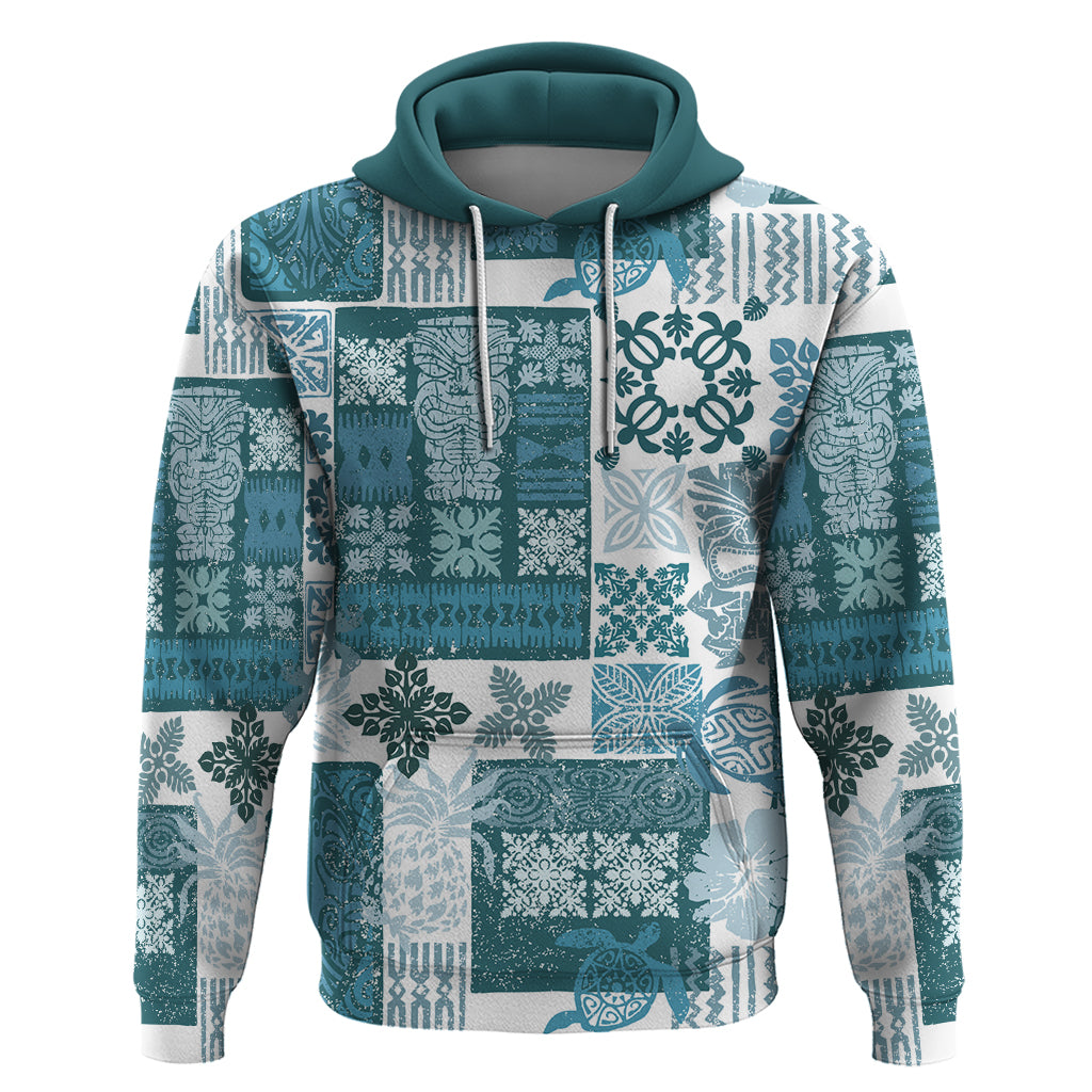 Hawaiian Quilt Hoodie Tiki Tropical Retro Dark Cyan Version LT14 Dark Cyan - Polynesian Pride