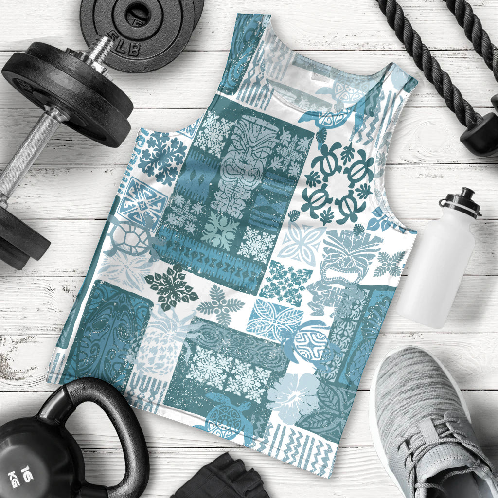 Hawaiian Quilt Men Tank Top Tiki Tropical Retro Dark Cyan Version LT14 - Polynesian Pride