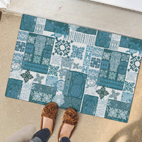 Hawaiian Quilt Rubber Doormat Tiki Tropical Retro Dark Cyan Version LT14 - Polynesian Pride