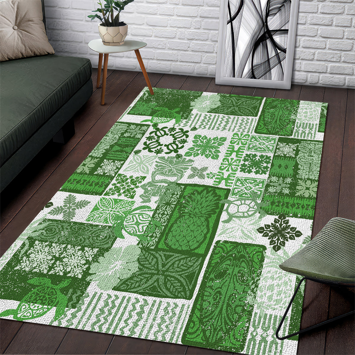 Hawaiian Quilt Area Rug Tiki Tropical Retro Green Version LT14 Green - Polynesian Pride