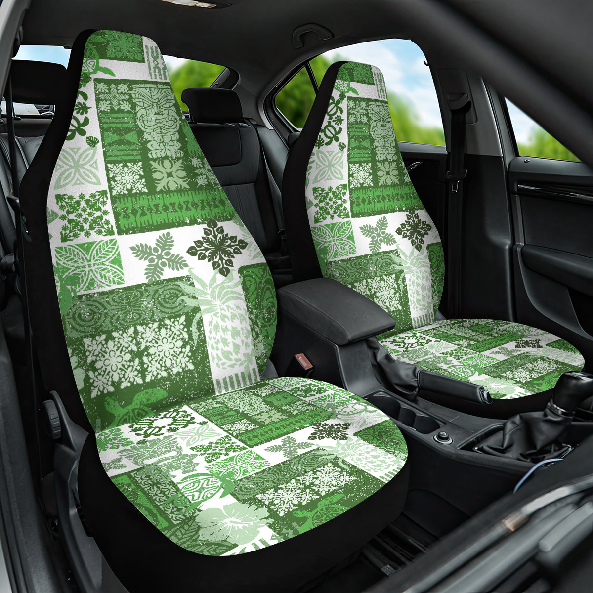 Hawaiian Quilt Car Seat Cover Tiki Tropical Retro Green Version LT14 One Size Green - Polynesian Pride