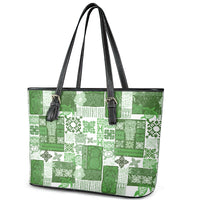 Hawaiian Quilt Leather Tote Bag Tiki Tropical Retro Green Version LT14 - Polynesian Pride