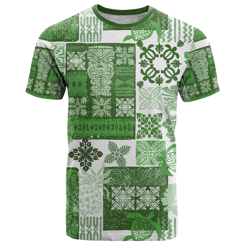 Hawaiian Quilt T Shirt Tiki Tropical Retro Green Version LT14 Green - Polynesian Pride