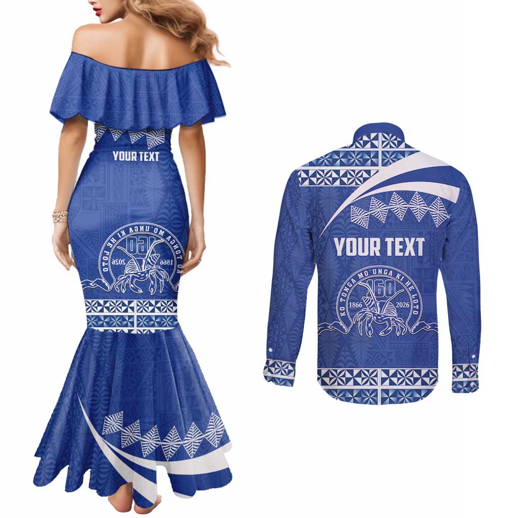 Personalised Tonga Tupou College Toloa Couples Matching Mermaid Dress and Long Sleeve Button Shirt 160 Years Anniversary Tongan Ngatu Pattern LT14 - Polynesian Pride
